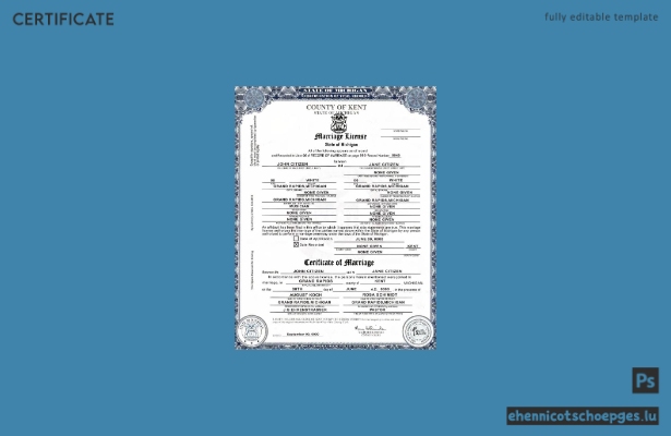 Heiratsurkunde des US-Bundesstaates Michigan, Kent County, im PSD-Format, vollständig bearbeitbare Beispielvorschau
